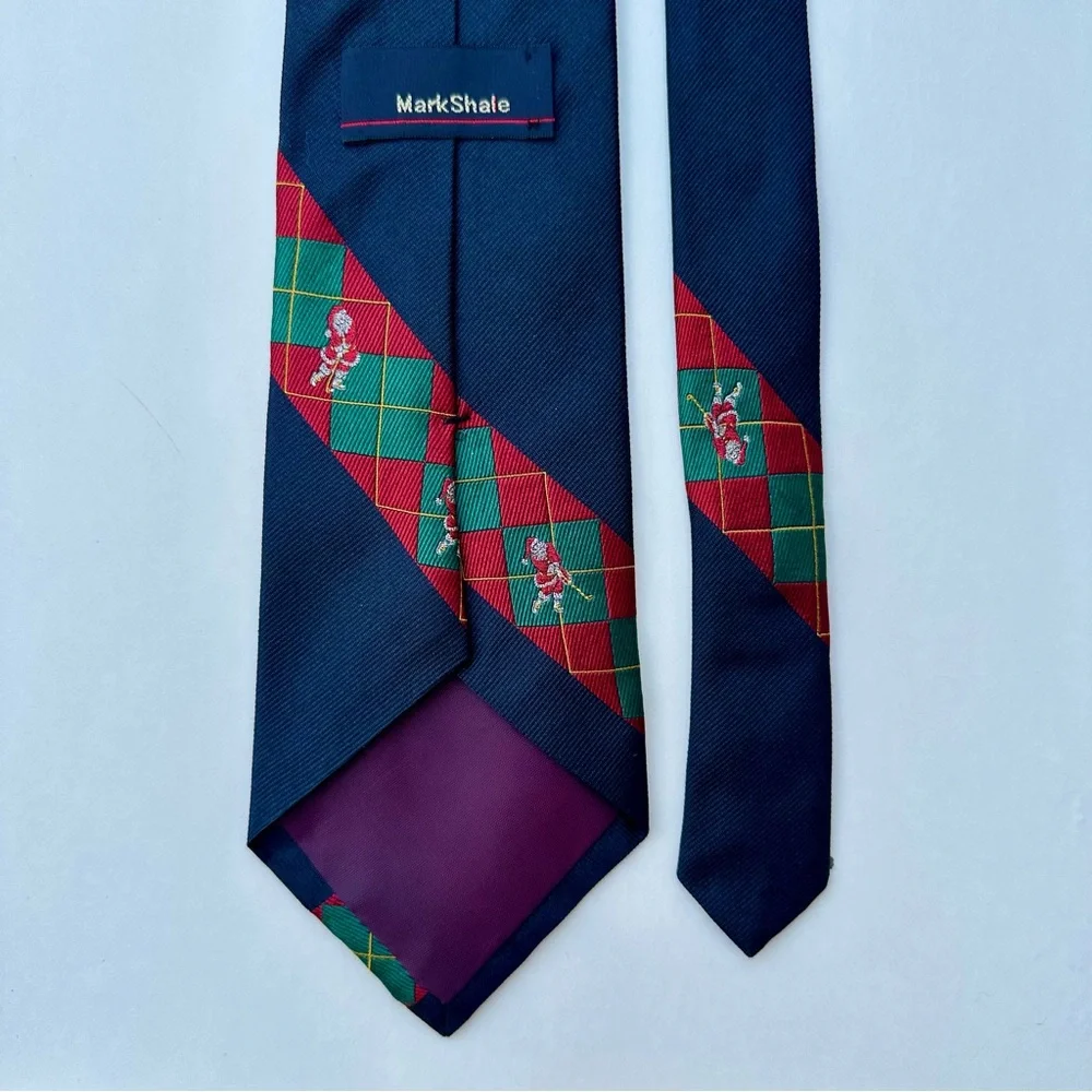 🎄Vintage Golfing Santa Silk Embroidered Diagonal Blue Mark Shale Classic Tie, 4